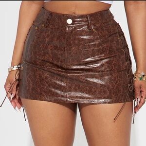 Brown Faux Leather Mini Skirt